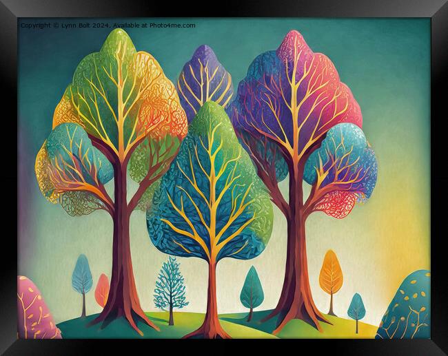 Magical Coloured Trees on a Hill Framed Print by Lynn Bolt