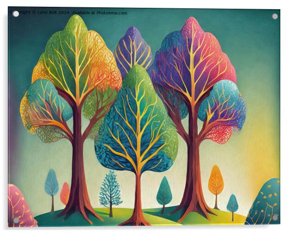 Magical Coloured Trees on a Hill Acrylic by Lynn Bolt