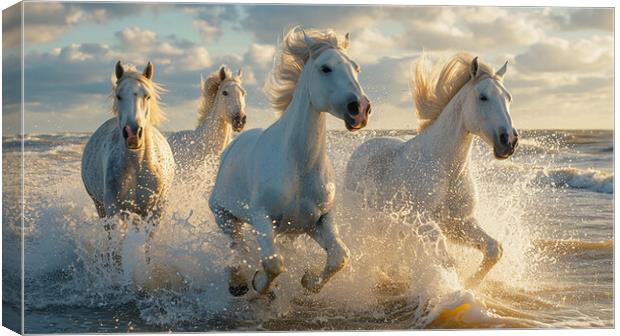 Wild Horses Running through the Surf  Canvas Print by CC Designs