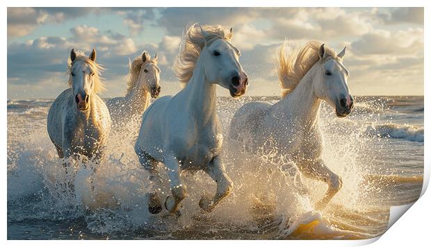 Wild Horses Running through the Surf  Print by CC Designs