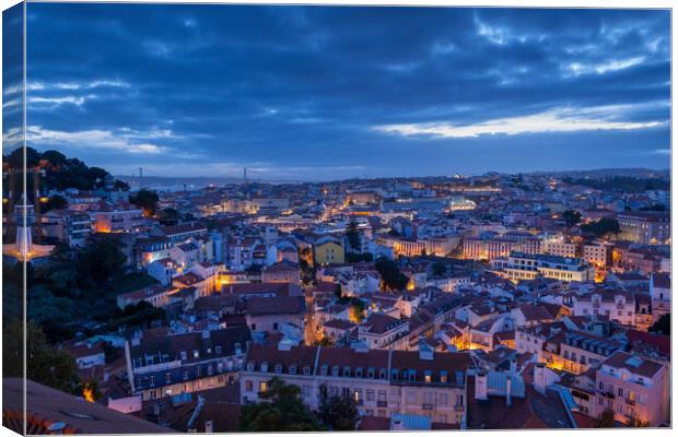 Lisbon City Evening Cityscape Canvas Print by Artur Bogacki