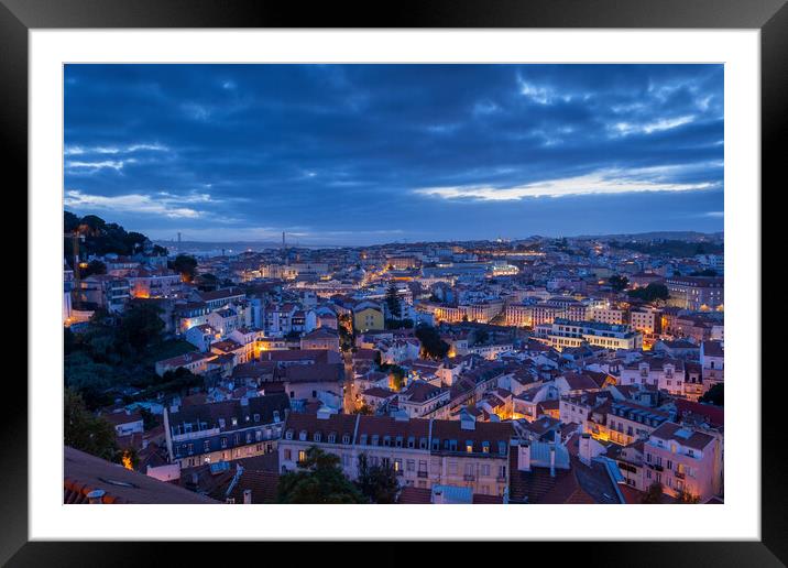 Lisbon City Evening Cityscape Framed Mounted Print by Artur Bogacki