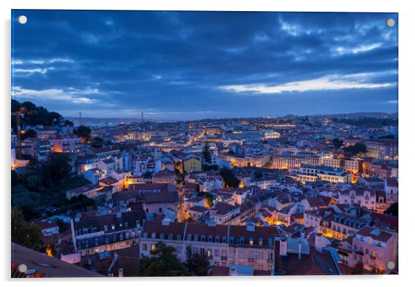 Lisbon City Evening Cityscape Acrylic by Artur Bogacki