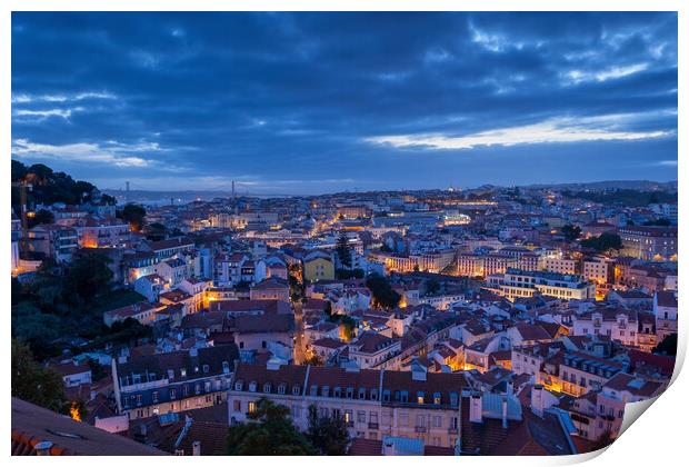 Lisbon City Evening Cityscape Print by Artur Bogacki