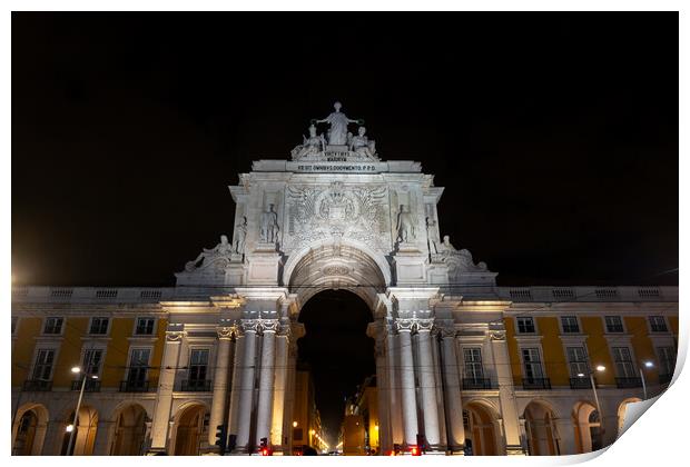 Rua Augusta Arch At Night In Lisbon Print by Artur Bogacki