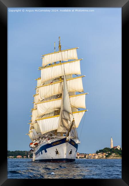 Royal Clipper departing Rovinj in Croatia Framed Print by Angus McComiskey