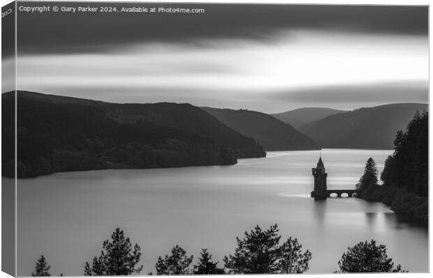 Lake Vyrnwy, Mid Wales, in Black and White Canvas Print by Gary Parker