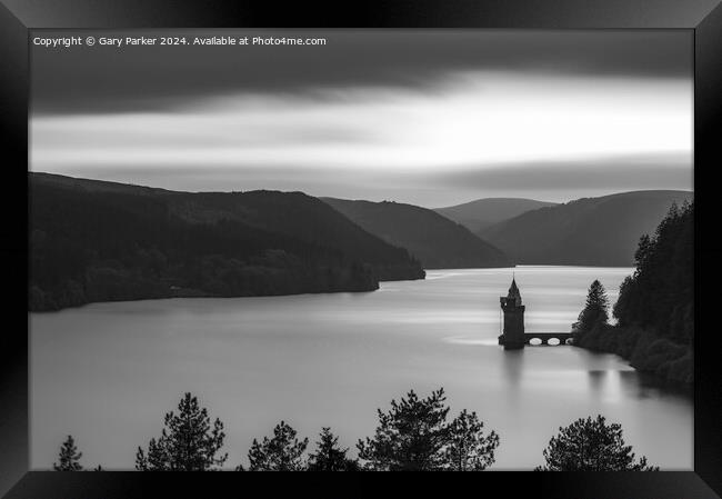 Lake Vyrnwy, Mid Wales, in Black and White Framed Print by Gary Parker