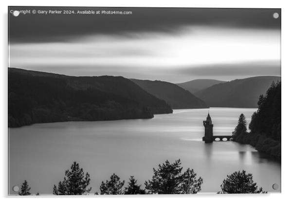 Lake Vyrnwy, Mid Wales, in Black and White Acrylic by Gary Parker