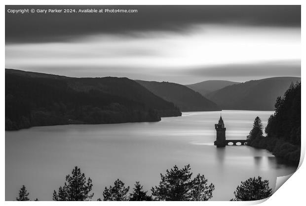 Lake Vyrnwy, Mid Wales, in Black and White Print by Gary Parker