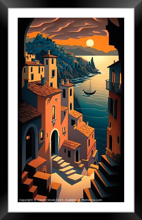 Sunset on the Italian Riviera Framed Mounted Print by Harold Ninek