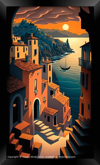 Sunset on the Italian Riviera Framed Print by Harold Ninek
