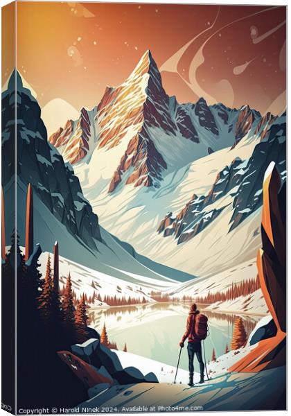 Skiing in the Alps Canvas Print by Harold Ninek