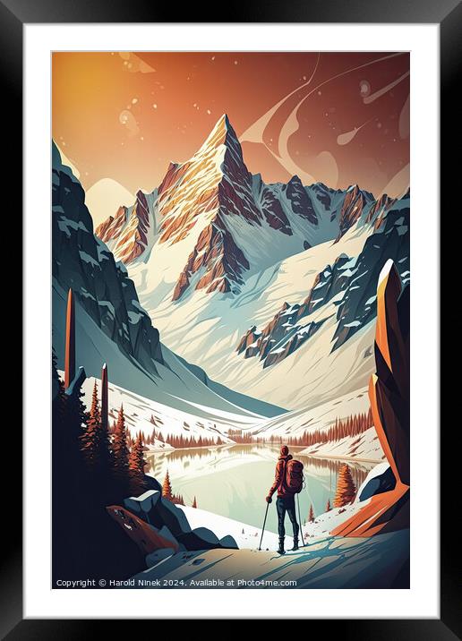 Skiing in the Alps Framed Mounted Print by Harold Ninek