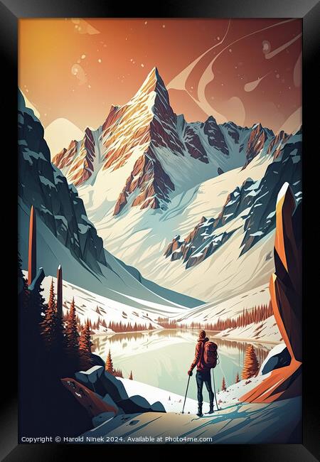Skiing in the Alps Framed Print by Harold Ninek