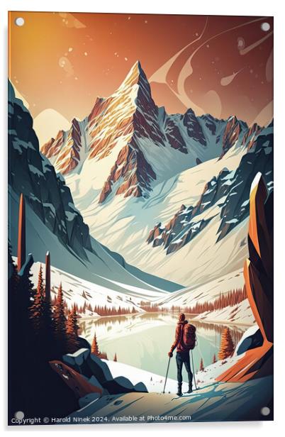 Skiing in the Alps Acrylic by Harold Ninek