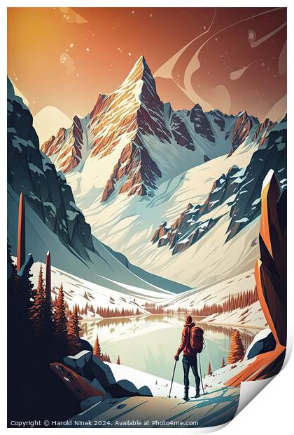 Skiing in the Alps Print by Harold Ninek