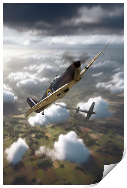 Spitfire In The Fight Print by J Biggadike