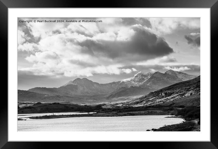 Snowdon Horseshoe in Winter Snowdonia black and wh Framed Mounted Print by Pearl Bucknall