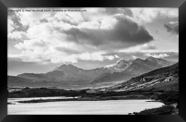 Snowdon Horseshoe in Winter Snowdonia black and wh Framed Print by Pearl Bucknall