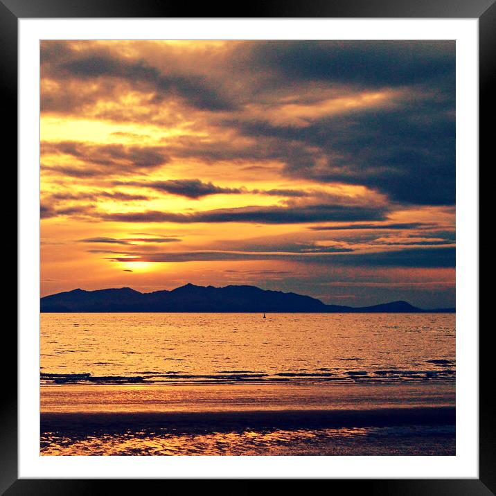 Arran mountains silhouetted at sunset Framed Mounted Print by Allan Durward Photography