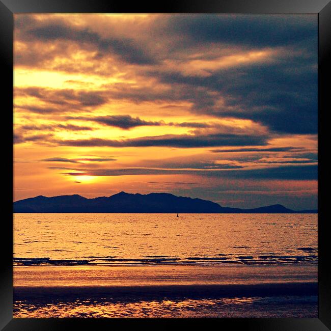 Arran mountains silhouetted at sunset Framed Print by Allan Durward Photography