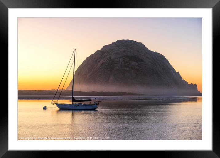 Under Morro Rock - A Sunset Framed Mounted Print by Joseph S Giacalone