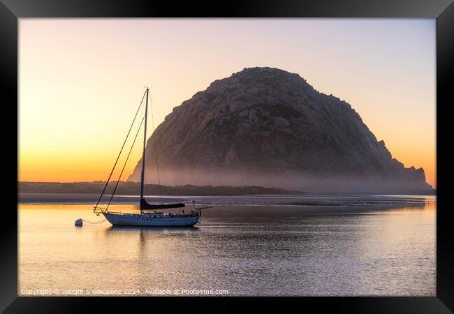 Under Morro Rock - A Sunset Framed Print by Joseph S Giacalone