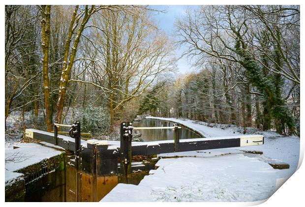 Marple Locks in the snow Print by Andrew Kearton