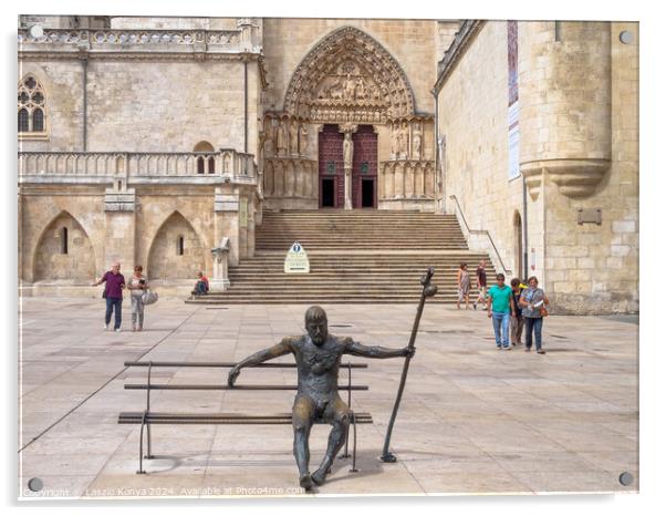 Tired pilgrim statue - Burgos Acrylic by Laszlo Konya