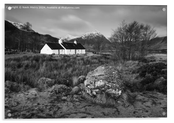 A Starlit Blackrock Cottage, Glen Coe Acrylic by Navin Mistry