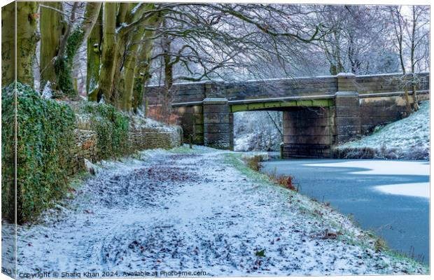 Winter Serenity on the Leeds to Liverpool Canal - Finnington Bridge No 91B Canvas Print by Shafiq Khan