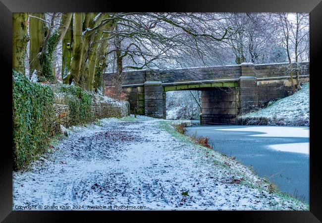 Winter Serenity on the Leeds to Liverpool Canal - Finnington Bridge No 91B Framed Print by Shafiq Khan