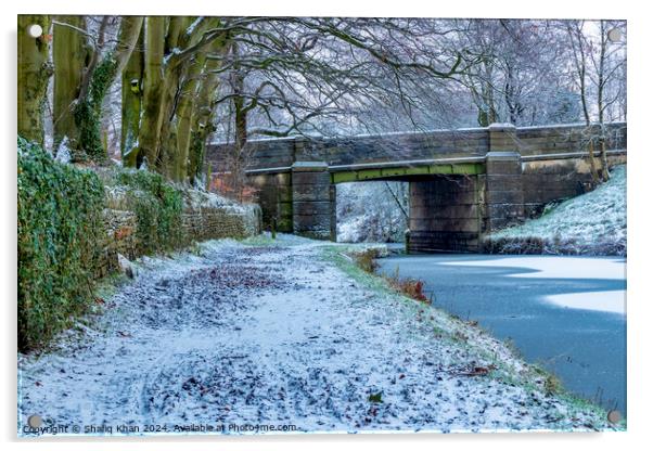 Winter Serenity on the Leeds to Liverpool Canal - Finnington Bridge No 91B Acrylic by Shafiq Khan