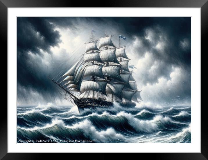 Navigating the Storm - GIA-2309-1082-OIL Framed Mounted Print by Jordi Carrio