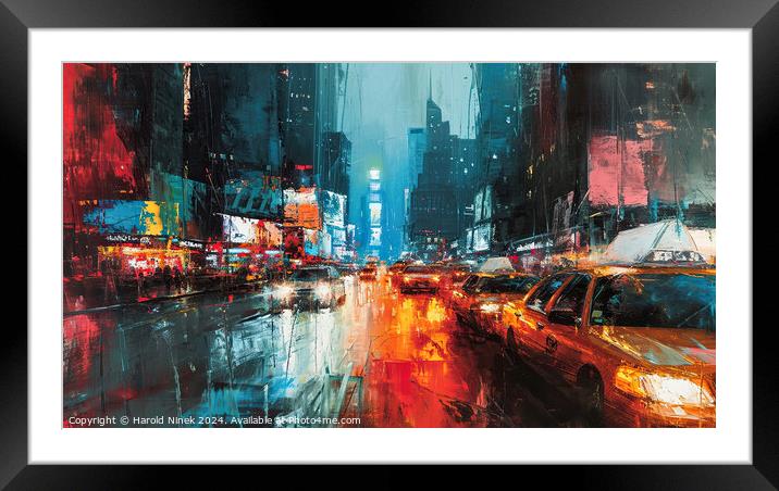 Rainy Night in New York Framed Mounted Print by Harold Ninek