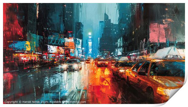 Rainy Night in New York Print by Harold Ninek