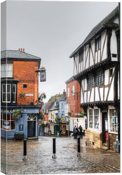 Lincoln Cathedral Quarter Rainy Day Canvas Print by Diana Mower