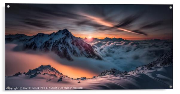 Daybreak in the Mountains Acrylic by Harold Ninek