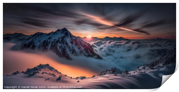 Daybreak in the Mountains Print by Harold Ninek