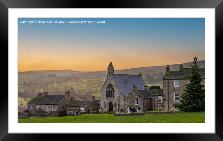 Sunset over Reeth Village, Swaledale, North Yorkshire  Framed Mounted Print by Greg Marshall