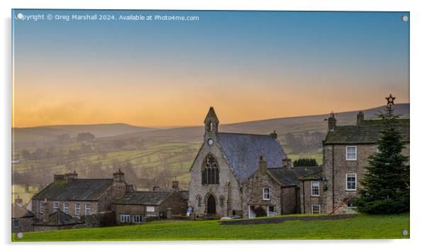 Sunset over Reeth Village, Swaledale, North Yorkshire  Acrylic by Greg Marshall