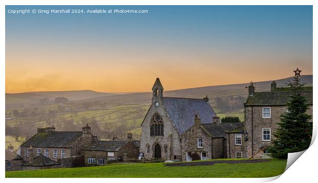 Sunset over Reeth Village, Swaledale, North Yorkshire  Print by Greg Marshall