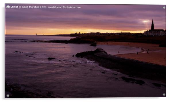 Whitley Bay Sunset Acrylic by Greg Marshall