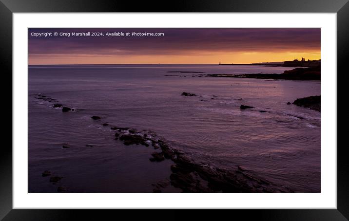 Golden Light Tynemouth Lighthouse and Priory Ruins Framed Mounted Print by Greg Marshall