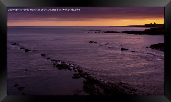 Golden Light Tynemouth Lighthouse and Priory Ruins Framed Print by Greg Marshall