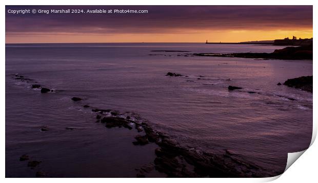 Golden Light Tynemouth Lighthouse and Priory Ruins Print by Greg Marshall