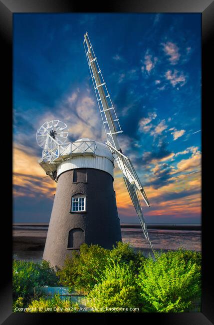 Windmill sunset Framed Print by Lee Daly