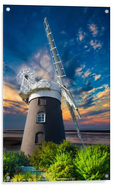 Windmill sunset Acrylic by Lee Daly