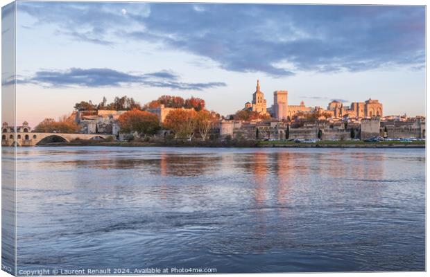 Avignon city and his famous bridge on the Rhone River. Photograp Canvas Print by Laurent Renault